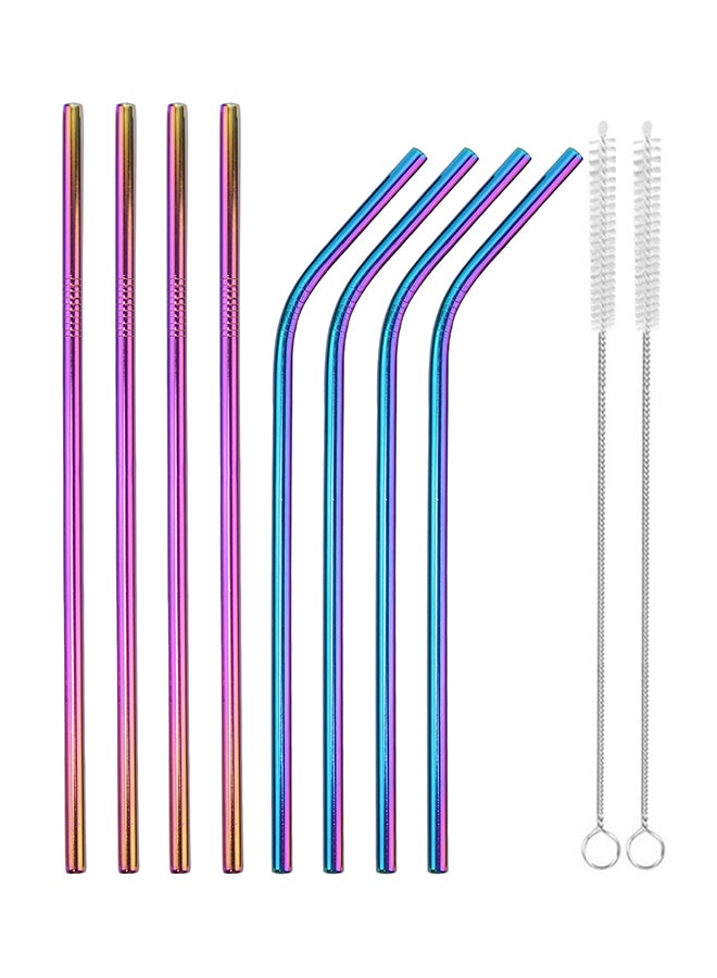 TD HOME 10-Piece Stainless Steel Drinking Straw Set Multicolor 21.5x0.6cm - Image 1