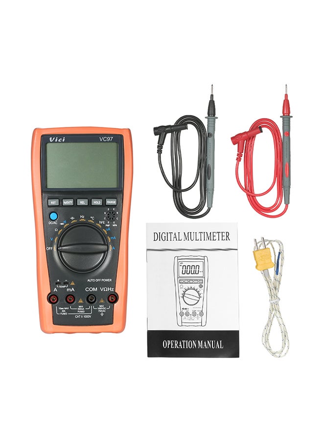 فيشي مقياس سرعة التيار مقاوم للحرارة بصمام ثنائي للجهد الكهربائي، مزود بشاشة LCD رقمية قابل للحمل باليد برتقالي 0.483كيلوجرام