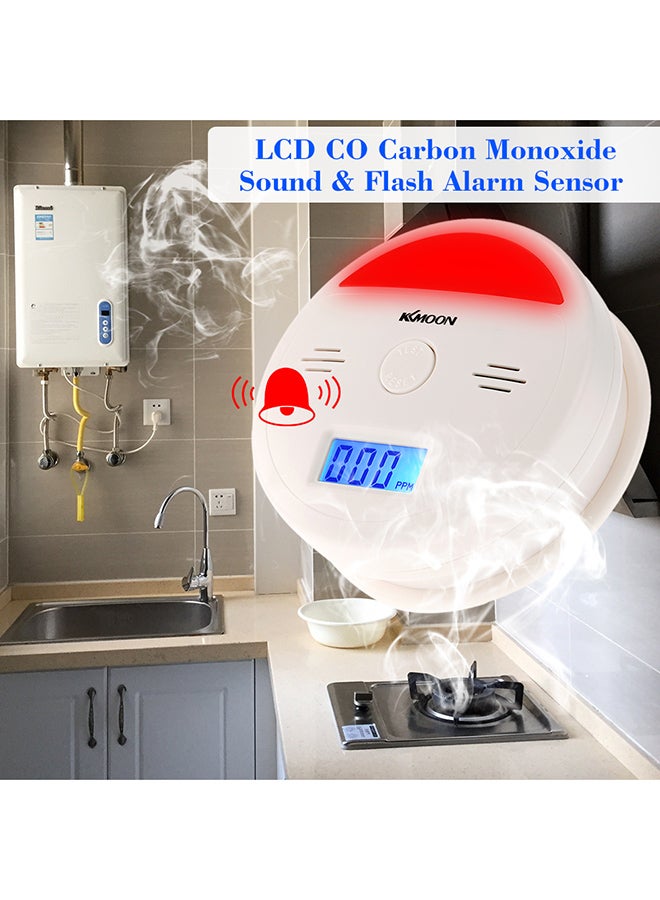 KKmoon LCD CO Carbon Monoxide Alarm Sensor Poisoning Smoke Gas Tester Sound & Flash Warning Detector White 0.119kg  - Image 3