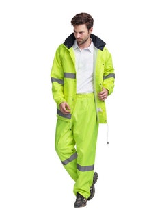 High Visibility Reflective Rainwear Suit Luminous Safety Raincoat Suit Outdoor Hiking Riding Men And Women Waterproof Oxford Cloth Coating Yellow 1.4kg