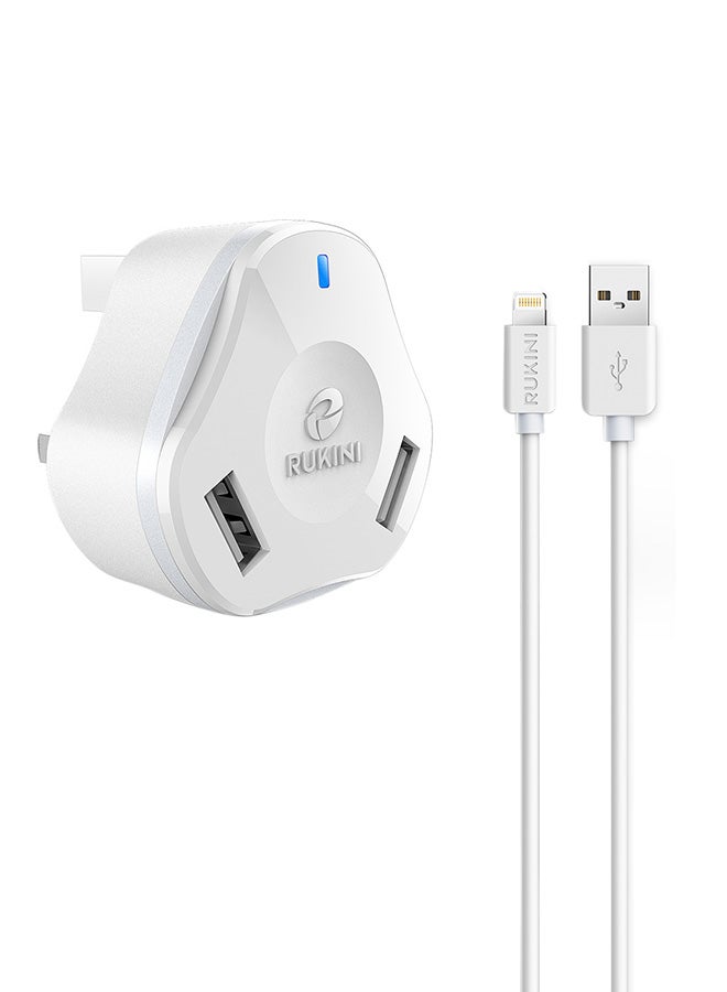 RUKINI Dual USB Wall Charger With Mfi Lightning To USB Charge & Sync Cable 