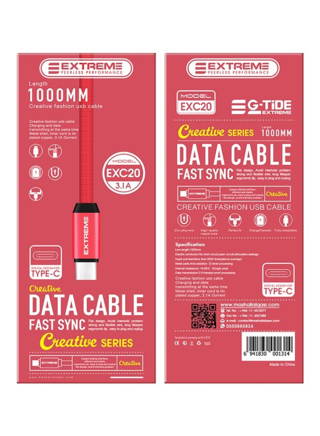 G-TiDE EXTREME Creative Series Type-C Data Sync Charging Cable Red - Image 2