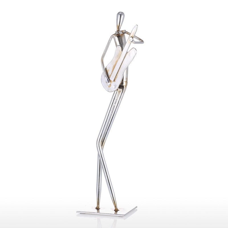 توراتس منحوتة من المعدن على شكل عازف جيتار كهربائي فضي - Image 4