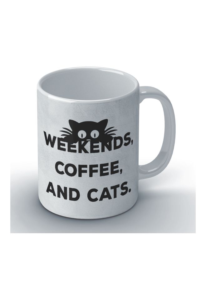 Wackylicious Weekends Coffee And Cats Printed Mug White/Black 8.2x9.5cm - Image 2