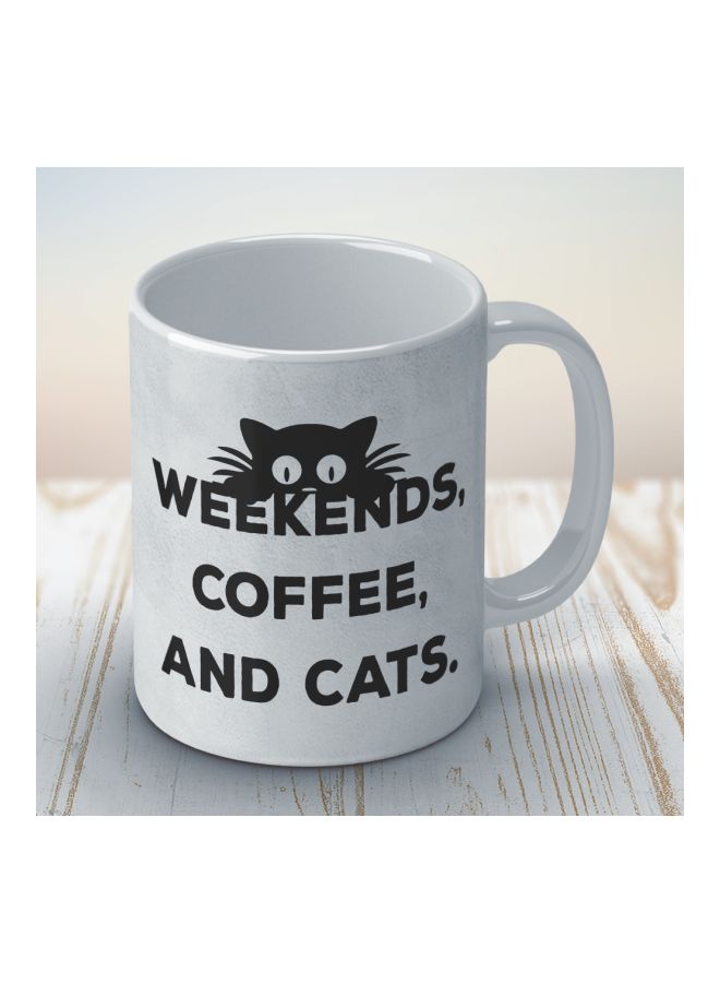 Wackylicious Weekends Coffee And Cats Printed Mug White/Black 8.2x9.5cm - Image 3
