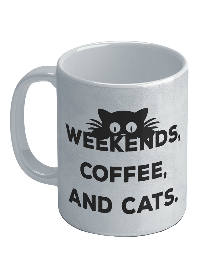 Wackylicious Weekends Coffee And Cats Printed Mug White/Black 8.2x9.5cm - Image 1