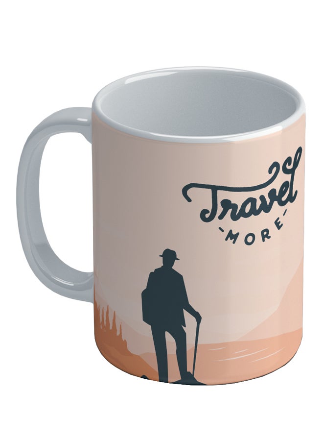 Wackylicious Travel More Printed Coffee Mug White/Beige/Black 8.2x9.5cm - Image 1