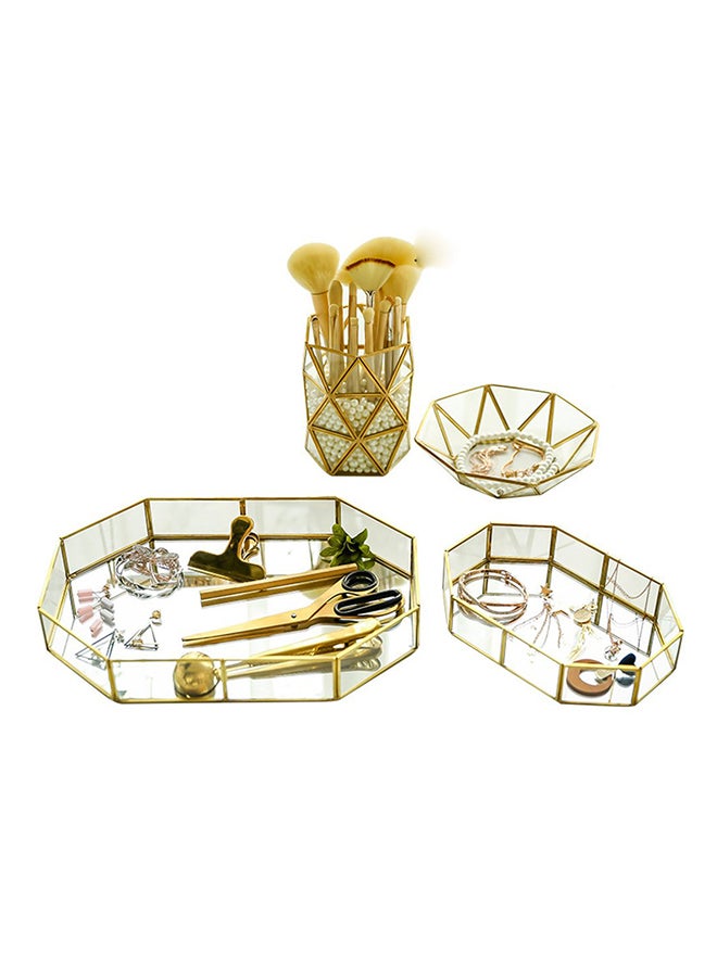 علبة لتنظيم مستحضرات التجميل من النحاس الأصفر ذهبي 20 x 14.2 x 4.5سم - Image 2