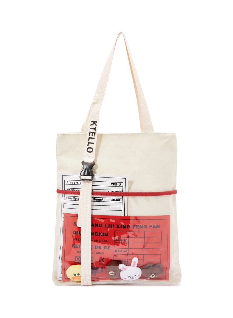 أركاد حقيبة كتف من الجلد الصناعي بيج/أحمر - Image 1