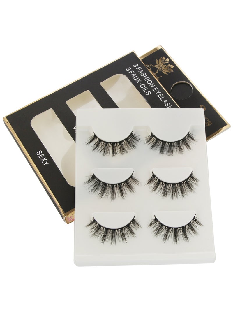 3-Pairs Natural Extension Fake Eyelashes White/Black - Image 2