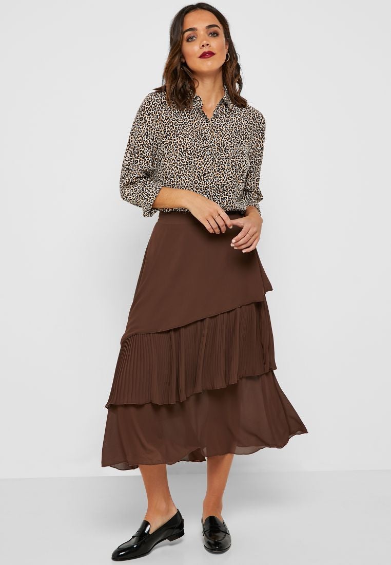 ريزرفد تنورة متوسطة الطول بطبقات بني - Image 4