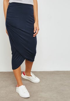Wrap Front Midi Skirt Blue