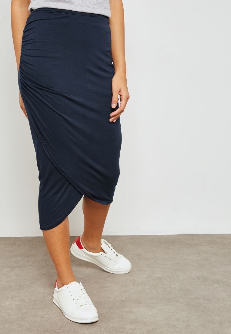 Ginger Basics - Wrap Front Midi Skirt Blue - Image 1
