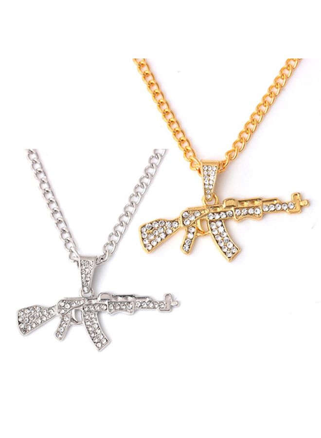 Generic Gun Pendant Chain Necklace With Rhinestone  - Image 2