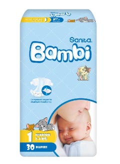 Sanita Bambi Baby Diapers, Size 1, (2-4 Kg), 30 Count 
