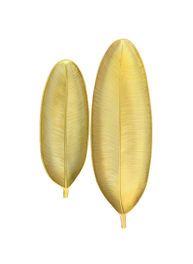 East Lady 2-Piece Leaf Shape Serving Tray Set Gold 59x22, 39x14cm  - Image 1