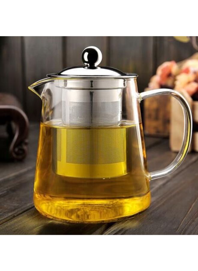 Transparent Heat Resistant Tea Pot With Stainless Steel Infuser Clear  - Image 2