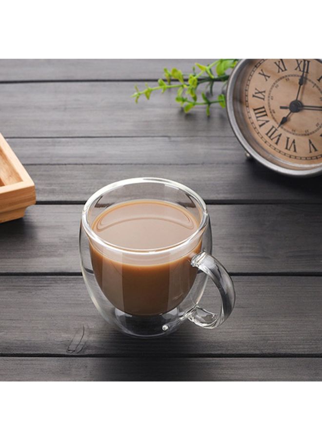 Generic - Double Layers Coffee Mug With Handle Heat Insulation Drinking Cup Transparent 7.4x4.5x8cm - Image 1