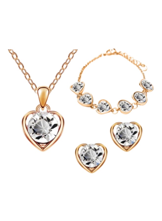 أو بي آي طقم مجوهرات بتصميم على شكل قلب مرصع بالكريستال من 3 قطع - Image 1