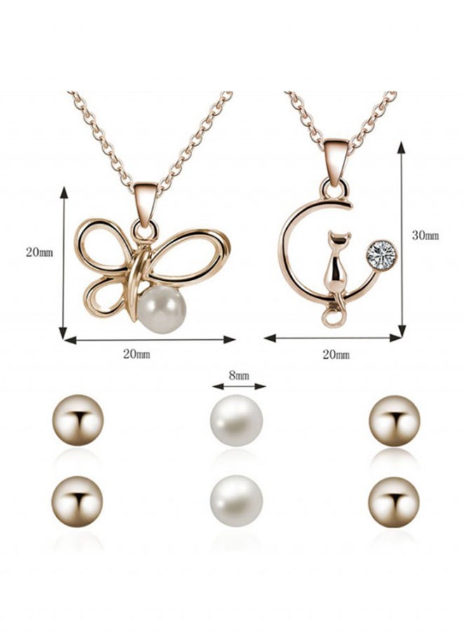 أو بي آي طقم قلادات رقبة عصرية مرصعة باللؤلؤ الصناعي، قطعتان - Image 2