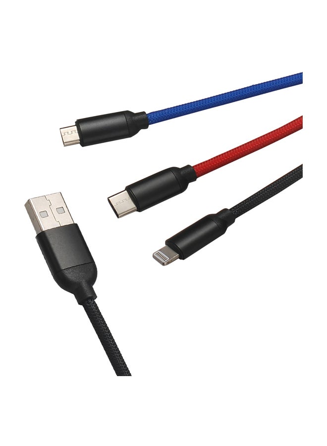 3-In-1 Data Sync Charging Cable Black/Red/Blue - Image 2