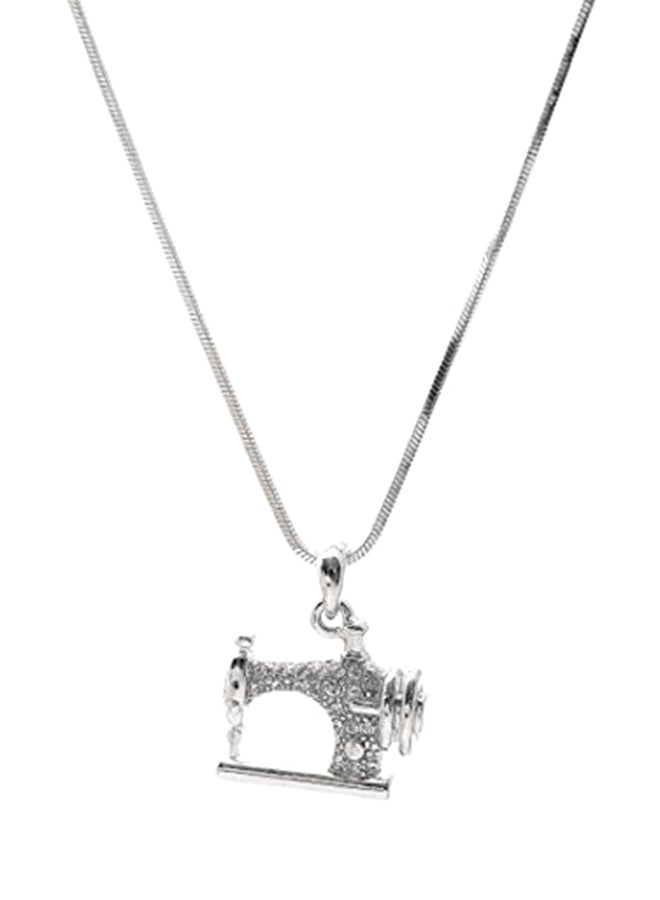 Brass Silver Plated Crystal Sewing Machine Pendant Necklace - v1556787990/N21647864A_1