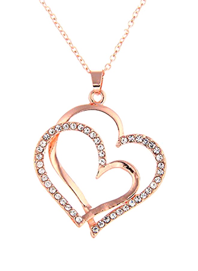COLORFUL BLING Alloy Double Heart Crystal Pendant Necklace 