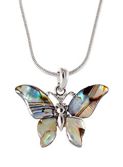 Alloy Silver Tone Butterfly Pendant Necklace
