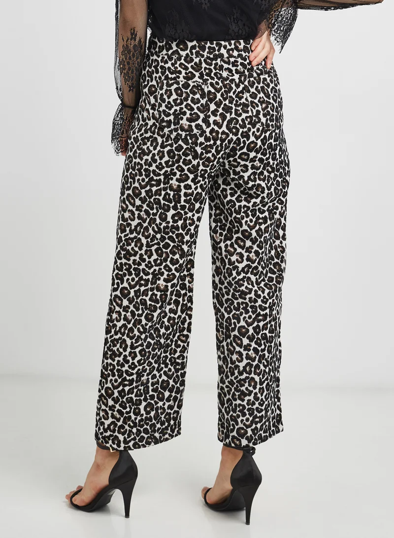 LOST INK Leopard Print Pants Black/Beige