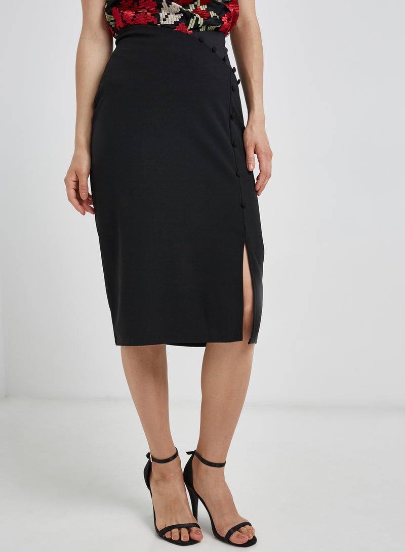 LOST INK Side Slit Skirt Black  - Image 1