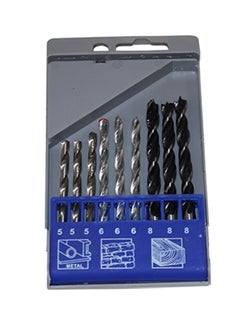 KiTools 9-Piece Drill Bit Set For Wood Concrete And Steel Blue/Grey/Black 15cm  - Image 1