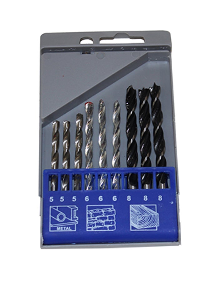 KiTools 9-Piece Drill Bit Set For Wood Concrete And Steel Blue/Grey/Black 15cm - Image 1