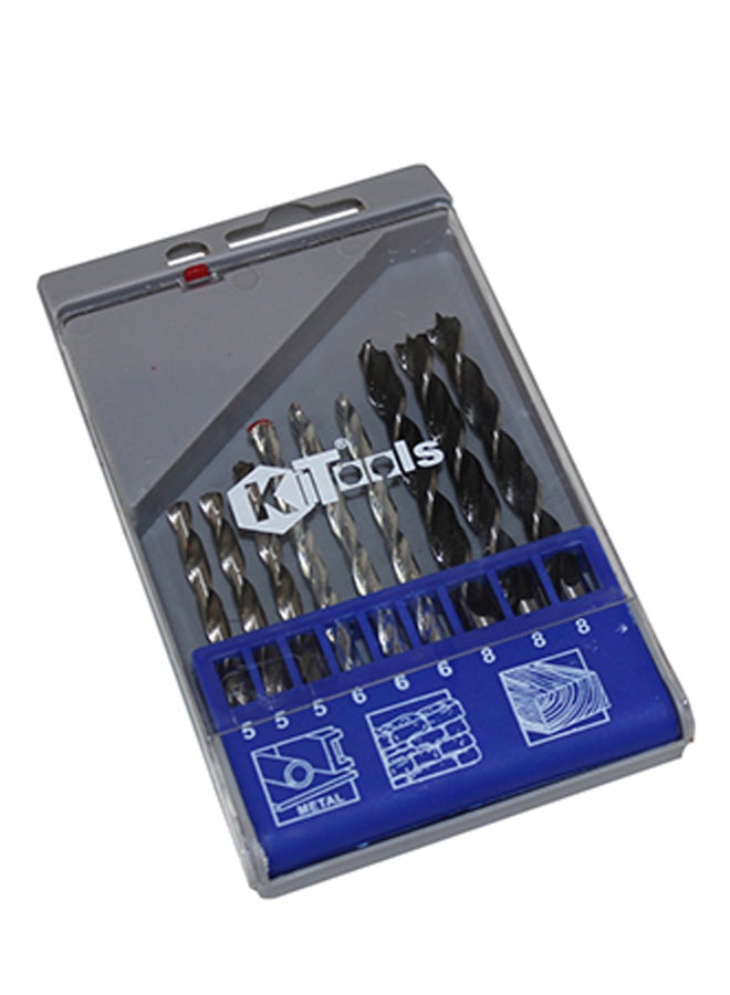 KiTools 9-Piece Drill Bit Set For Wood Concrete And Steel Blue/Grey/Black 15cm - Image 2