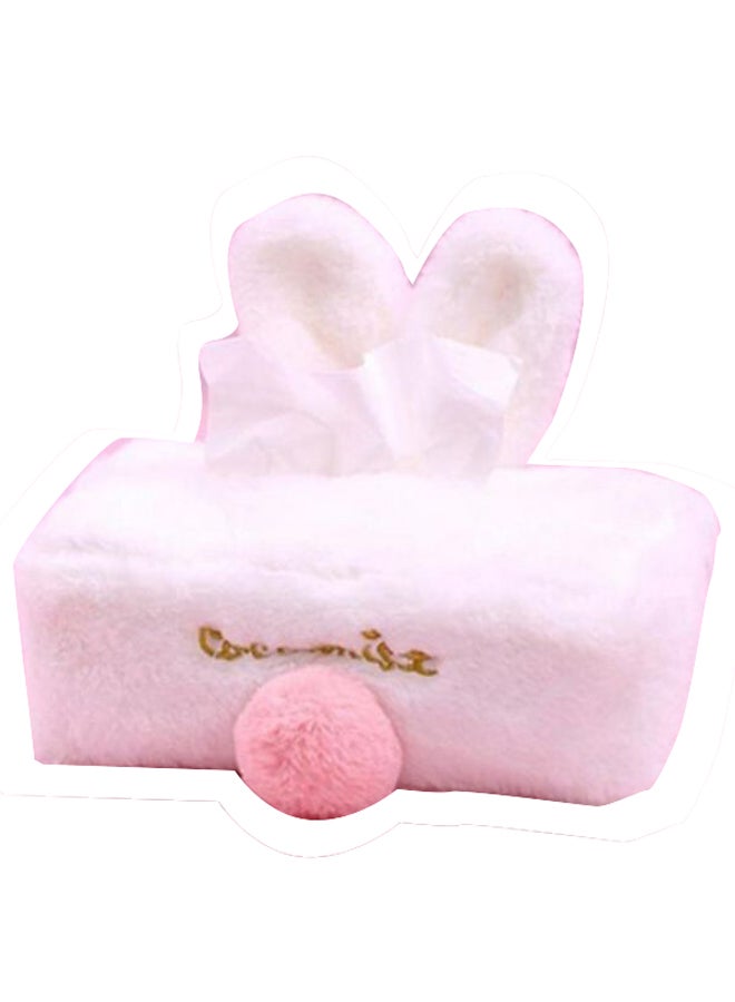 Cute Rabbit Ears Plush Tissue Cover Pumping Box White/Pink 140grams