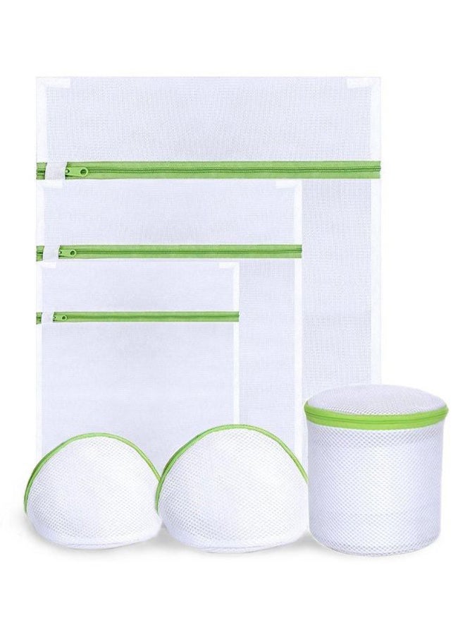 6-Piece Zipper Laundry Bag White/Green