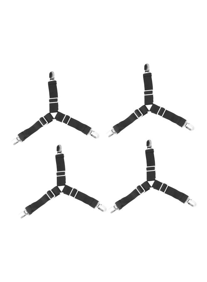 4-Piece Adjustable Triangular Bed Mattress Fastener Set Black/Silver 12x10x3centimeter - Image 1