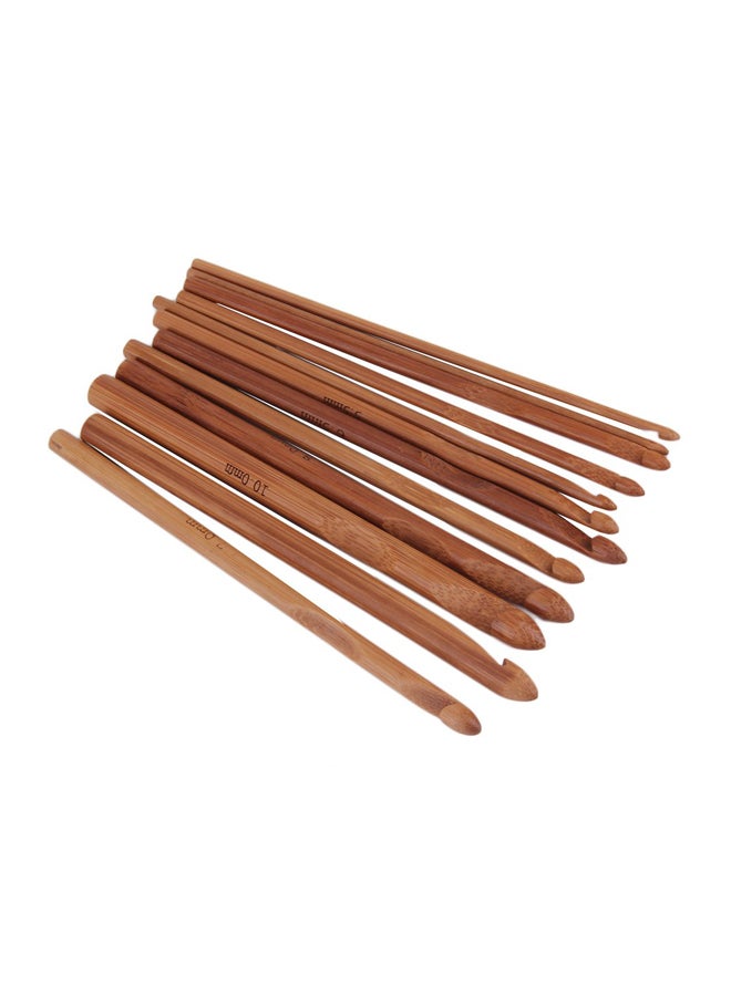 12-Piece Bamboo Handle Crochet Hook Needle Set Brown 17.8×7.5×1centimeter - Image 1