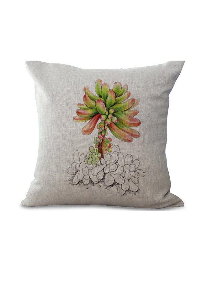 شاربدو غطاء وسادة زينة بنمط نبات مطبوع بيج/أخضر/أحمر