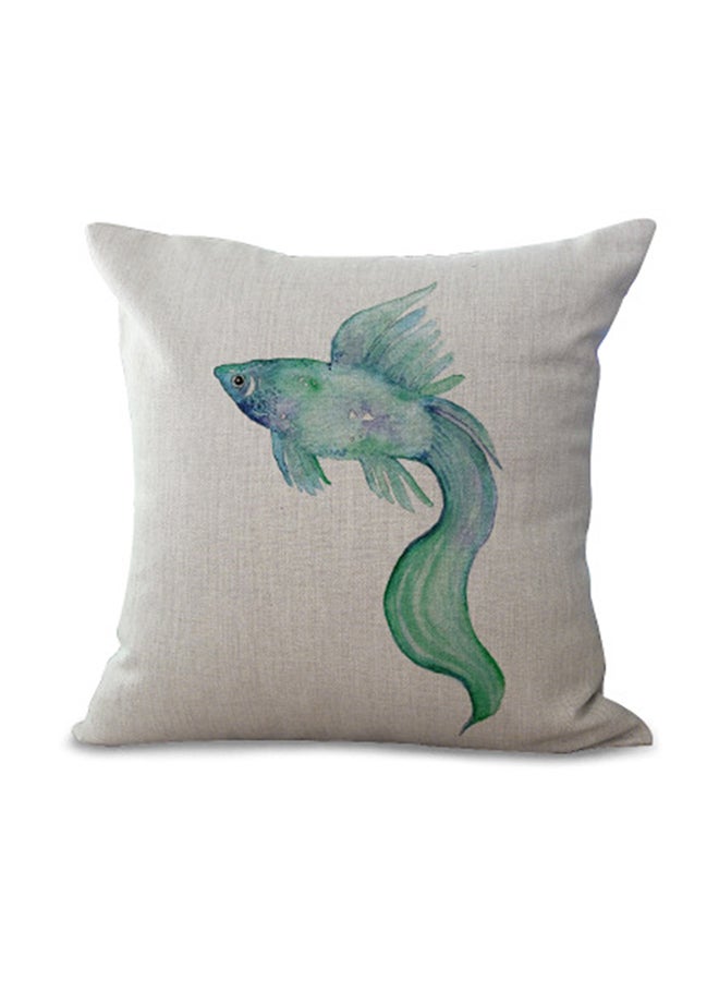 وسادة زينة بطبعة سمكة أخضر / بيج