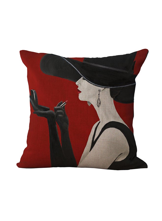 وسادة ديكور مزينة بطبعات أحمر/ أسود/ رمادي