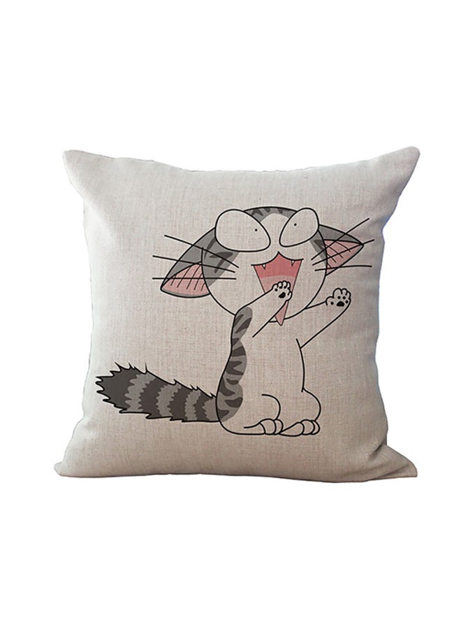 شاربدو وسادة ديكور مزينة بطبعة قطة مرحة بيج/ رمادي/ أسود