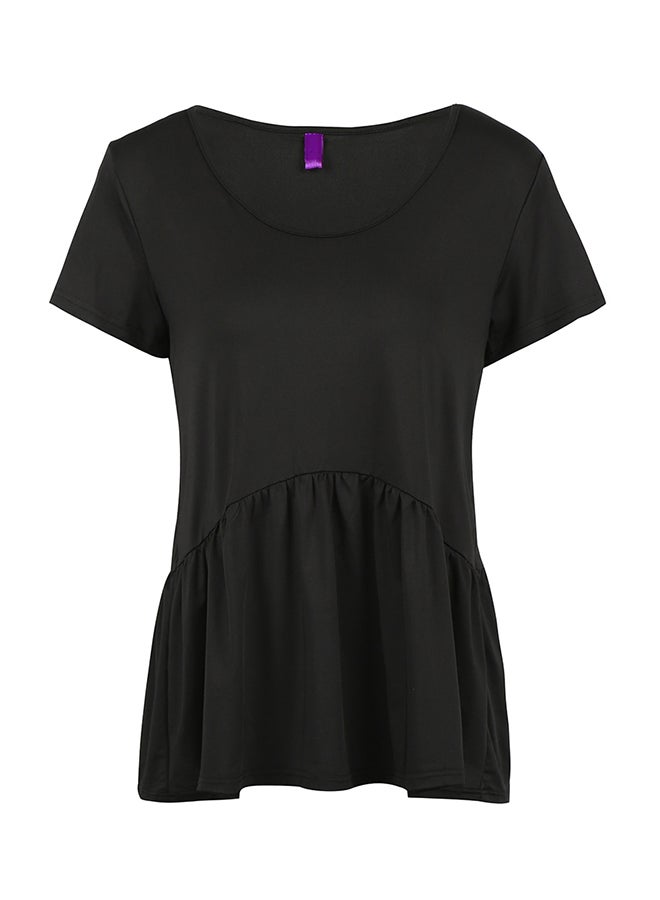 Casual Solid T-Shirt Ruffle Round Neck Short Sleeve Summer Large Size Tees Black 