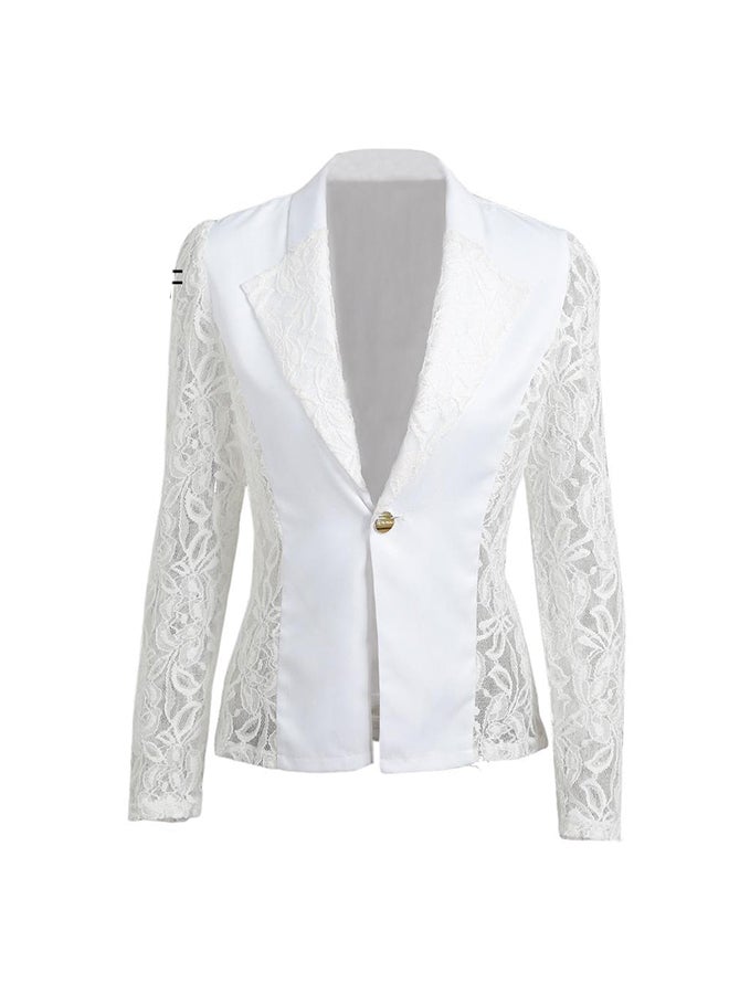 Romacci - Autumn Blazer Jacket Lace Splicing Long Sleeves Slim Suit One Button Casual Coat Work Wear White - Image 1