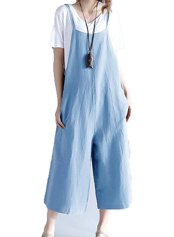Romacci - Loose Suspender Trousers Solid Color Casual Overalls Jumpsuit Female Long Pants Pockets Playsuit Rompers Blue - Image 1