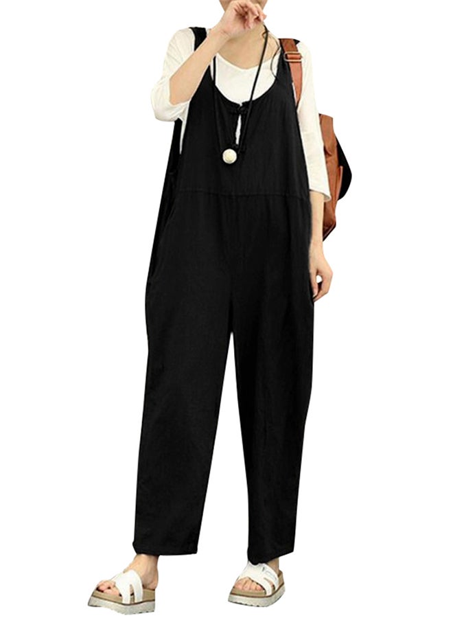 Romacci - Summer Cotton Linen Rompers Jumpsuits Vintage Sleeveless Backless Overalls Strapless Playsuit Black - Image 1