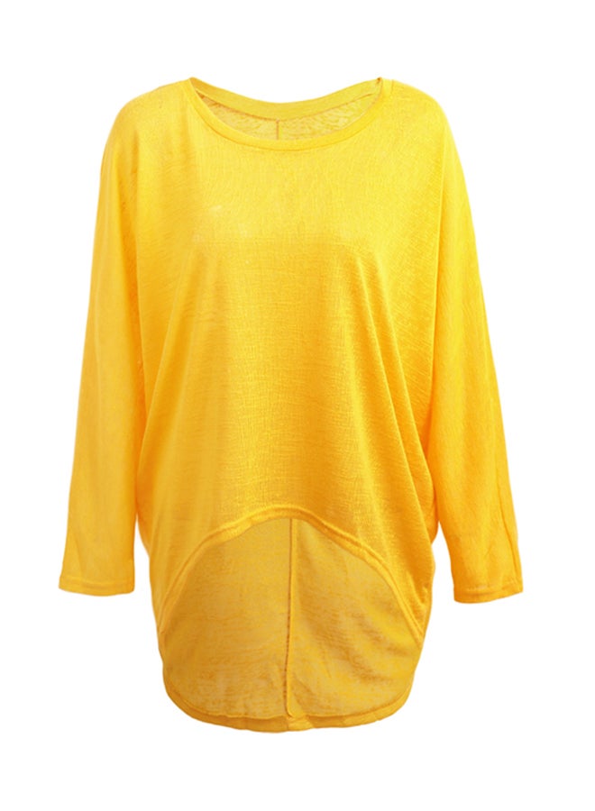 Bat Wing Long Sleeve Irregular Hem Casual Loose Solid Top Yellow