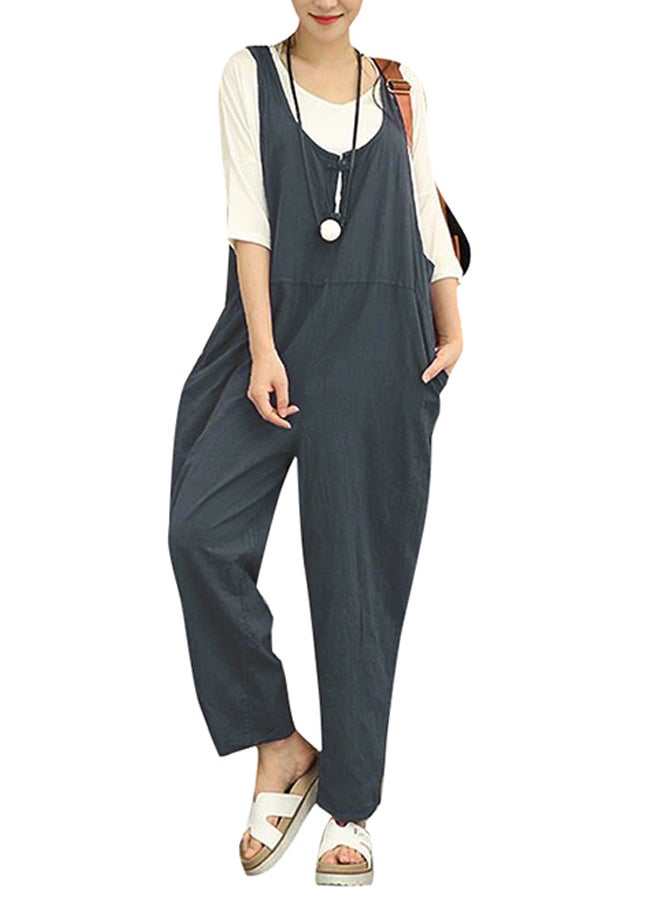 Romacci Summer Cotton Linen Rompers Jumpsuits Vintage Sleeveless Backless Overalls Strapless Playsuit Grey 