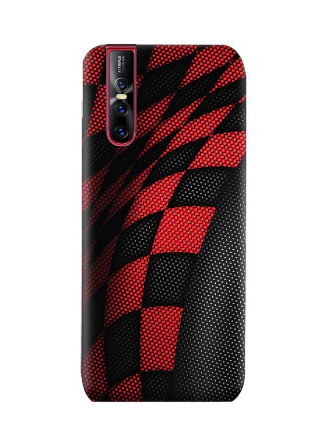 غطاء من البولي يوريثان الحراري والسيليكون بنقش رياضي لجهاز فيفو V15 برو أحمر وأسود