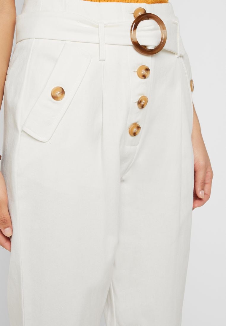 LOST INK Button Detail Belted Pants White  - Image 3