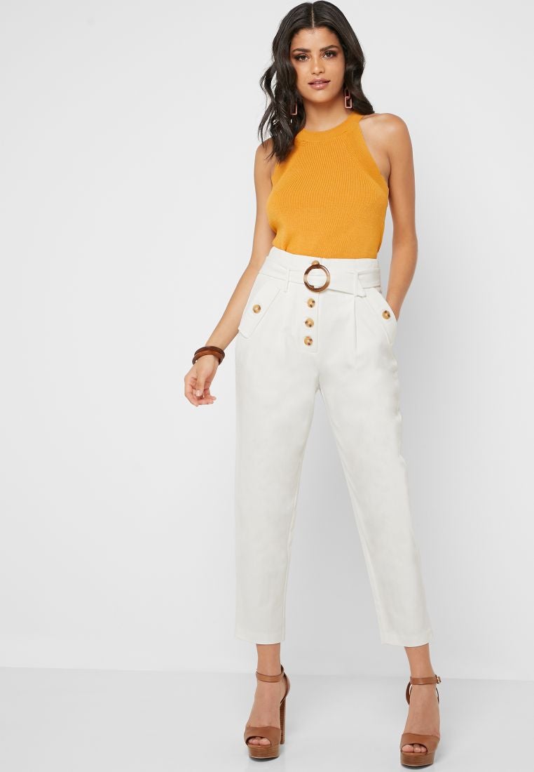 LOST INK Button Detail Belted Pants White  - Image 4